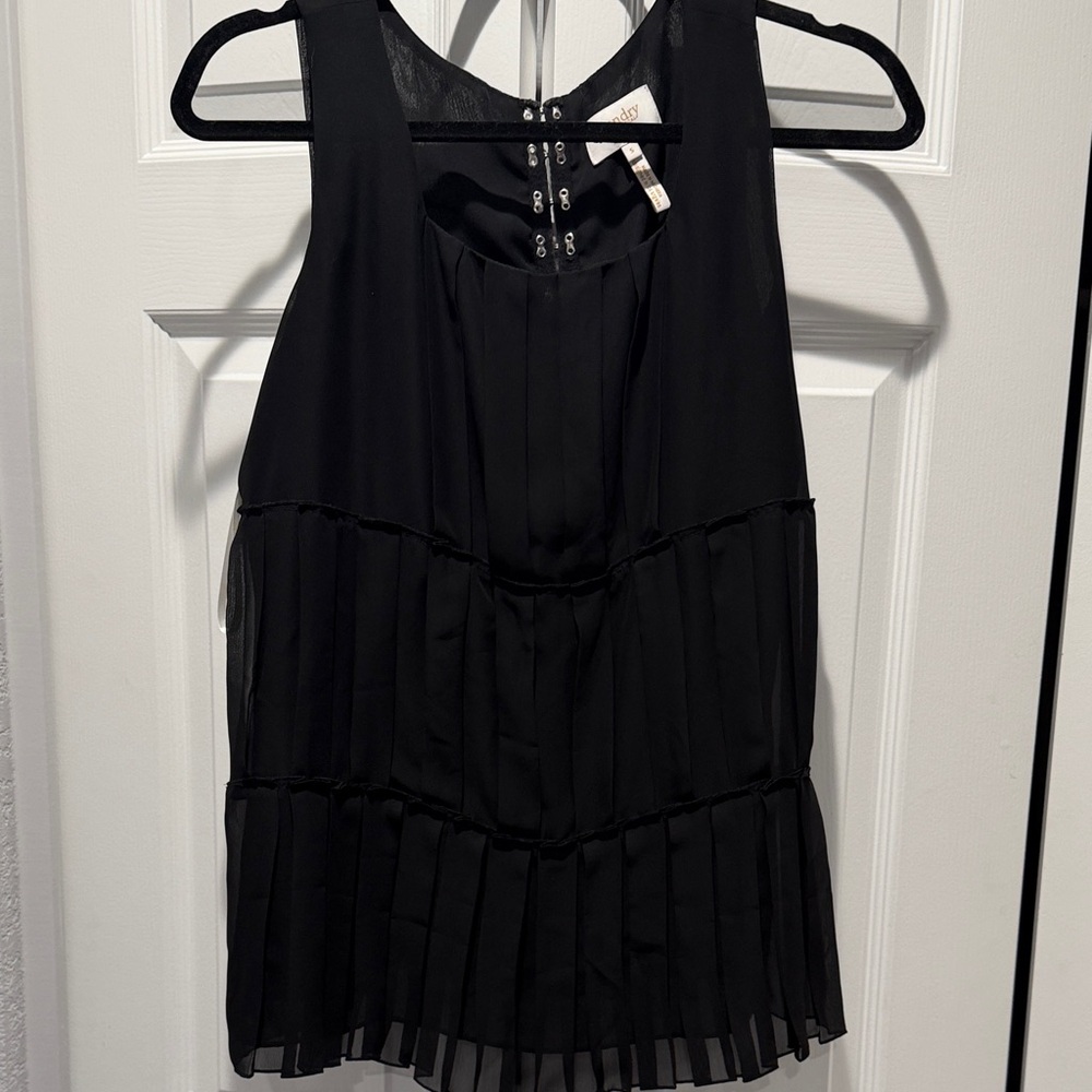Laundry By Shelli Segal Black Whimsy Fairy Pleated Blouse Ruffle Flowy S